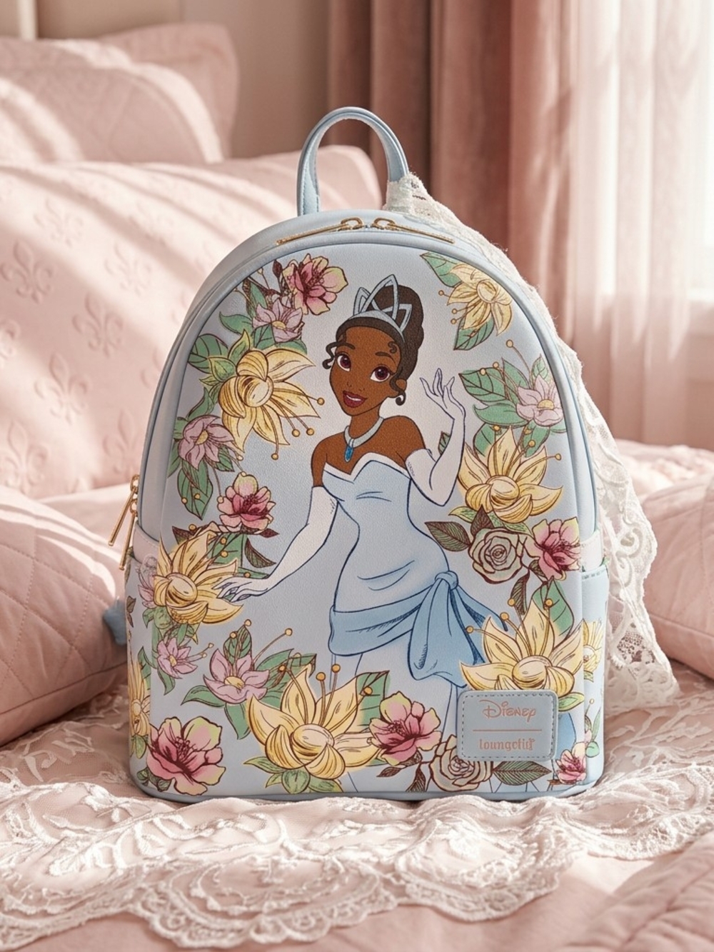 Loungefly Tiana And The Frog Blue Floral Mini Backpack